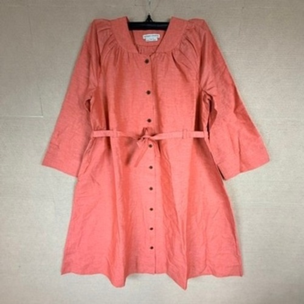 The Sunday Collective Girls Coral Cotton Linen Button Front Dress 10Y